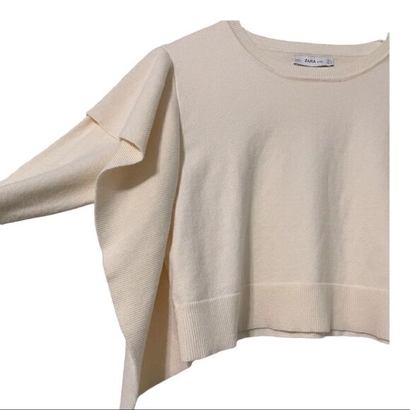 Zara Cropped Side Frill Knit Top In Cream Size Small - Picture 5 of 11